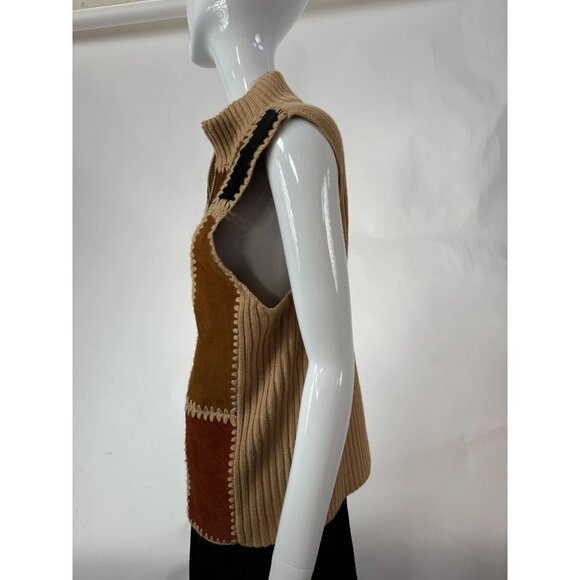 Vintage Designers Studio 90s Patchwork Sleeveless Vest With Zipper & Crochet Det - Picture 7 of 16